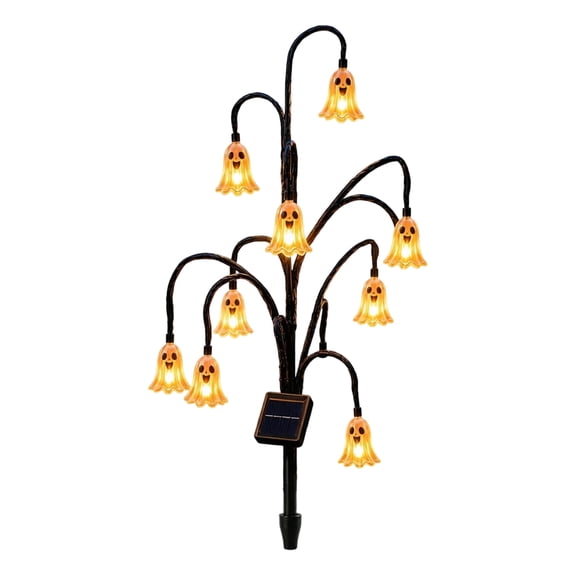 Halloween Solar Tree Stump Light, Cute Glowing Outdoor Solar Stake Pathway Light, Magical Vintage Glass Lantern Rustic Fall Porch Patio Seasonal Decor