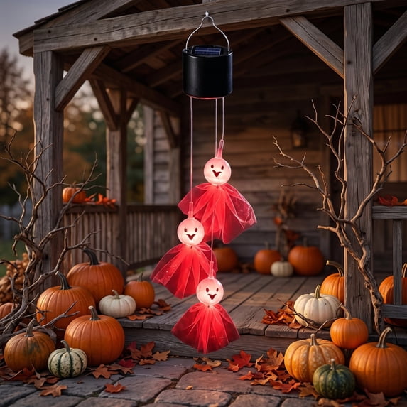 Halloween Solar Wind Chime Lights, Hanging Ghost Pumpkin Skull Decorative Lantern, Outdoor Garden Yard Porch Holiday Display, Haunted House Fall Festival Seasonal Decorative Lighting