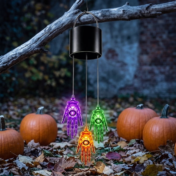 Halloween Solar Wind Chime Lights, Hanging Ghost Pumpkin Skull Decorative Lantern, Outdoor Garden Yard Porch Holiday Display, Haunted House Fall Festival Seasonal Decorative Lighting