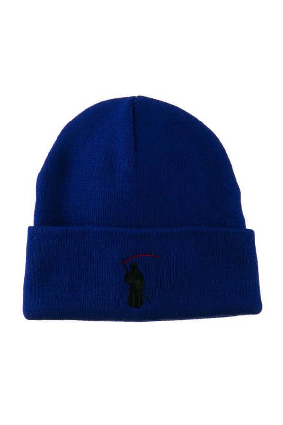 Halloween Solid Image of the Grim Reaper Embroidered Long Beanie - Royal OSFM