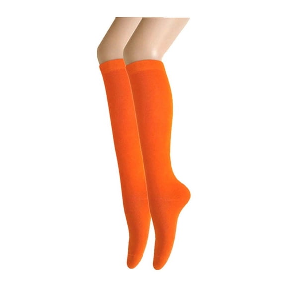 Halloween Solid Orange Color Knee High Velma Costume Socks in 2 Pairs Package