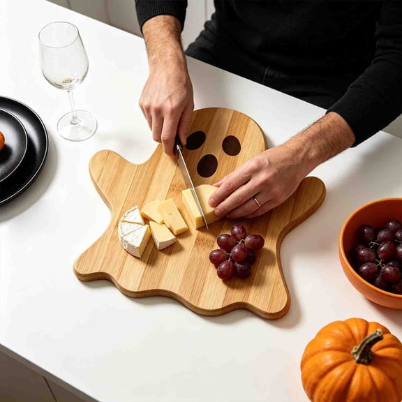 Halloween Solid Wood Cutting Board, Ghost-Shaped Wooden Charcuterie Serving Tray, Multipurpose Household Chopping Board for Kitchen Dining Spooky Party Home Decor