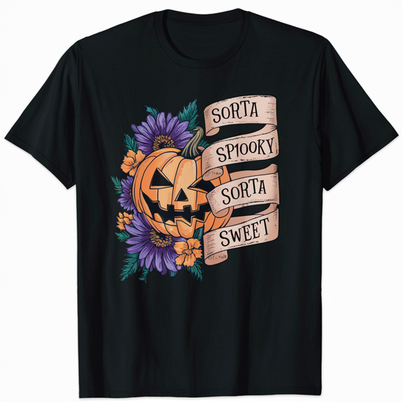 Halloween Sorta Sweet Sorta Spooky Floral Pumpkin Charm T-Shirt