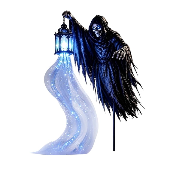 Halloween Soul Harvester Animated Garden Light, Grim Reaper Yard Stake With Flowing Blue LED Ghost Effect Outdoor Decor For Lawn Pathway Patio