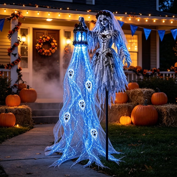 Halloween Soul Harvester Animated Garden Light, Pirate Skeleton Lantern with Flowing Ghost Effect, Solar Powered Resin Outdoor Yard Decor for Lawn, Pathway, Porch and Patio, for Halloween Party