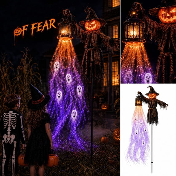Halloween Soul Harvester Animated Garden Light,Pumpkin Scarecrow Solar Powered Lawn Stake with Glowing LED Soul Effect for Yard,Lawn,Patio & Outdoor Halloween Decor