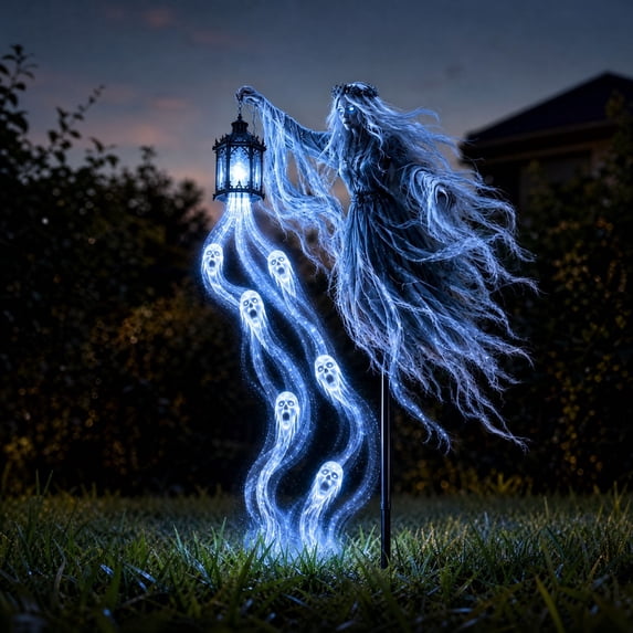 Halloween Soul Harvester Animated Solar Powered Garden Light,Halloween Ghost Yard Light, Solar Witch and Glowing Soul Stake for Lawns, Gardens, Porches, Walkways
