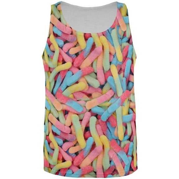 Halloween Sour Gummy Worms All Over Adult Tank Top - Large