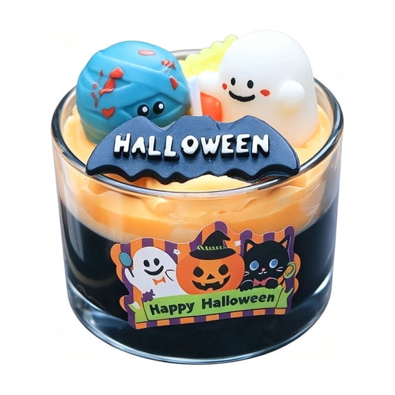 Halloween Soy Wax Scented Candle, Cute Ghost Pumpkin Candle in Glass Jar, Aromatherapy Candle for Halloween Decor, Fall Home Table Decoration, Holiday Gift