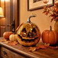 thumbnail image 1 of Halloween Sparkling Mirror Glass Pumpkin Decor High Gloss Reflective Tile Ornament Faux Stem Pumpkin Statue for Tabletop Mantel Fall Harvest Home Decoration, 1 of 7