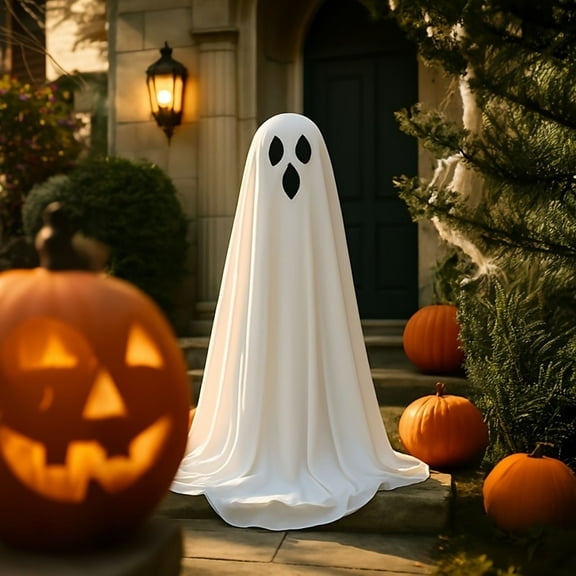 Halloween Specter Lamp Battery Powered Lighted Decoration Outdoor Indoor Party Decor - Adjustable Height White Fabric(White)