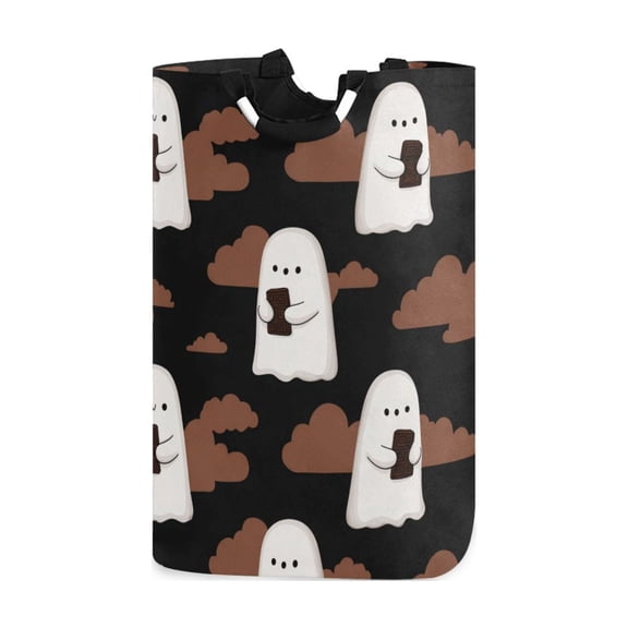 Halloween Specters Eating Chocolates Clouds Laundry Basket with Handles Foldable Laundry Hamper Freestanding Washing Bin 50L