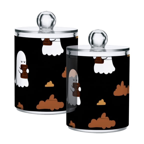 Halloween Specters with Chocolates Clouds Translucent Plastic Cans Storage Canisters with Lid Set of 2