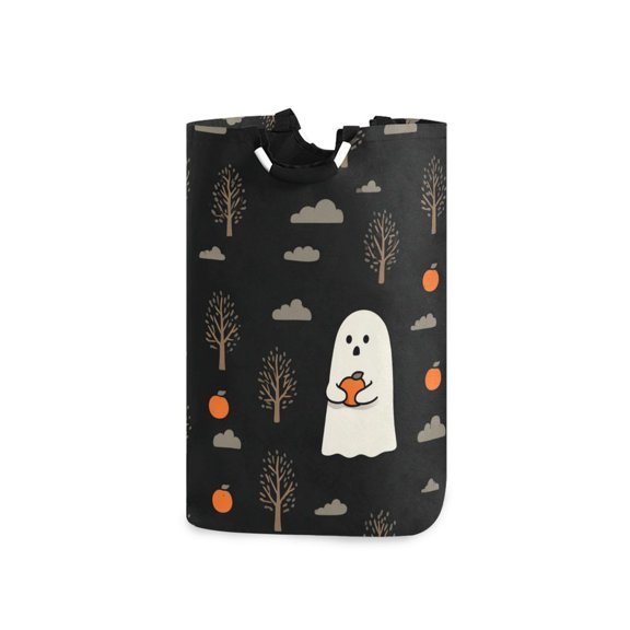 Halloween Specters with Oranges Trees Clouds Laundry Basket with Handles Foldable Laundry Hamper Freestanding Washing Bin 50L
