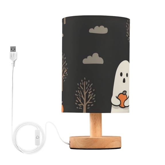 Halloween Specters with Oranges Trees Clouds Table Lamp with USB Port LED Warm Light Lamp Night Light Home Decor