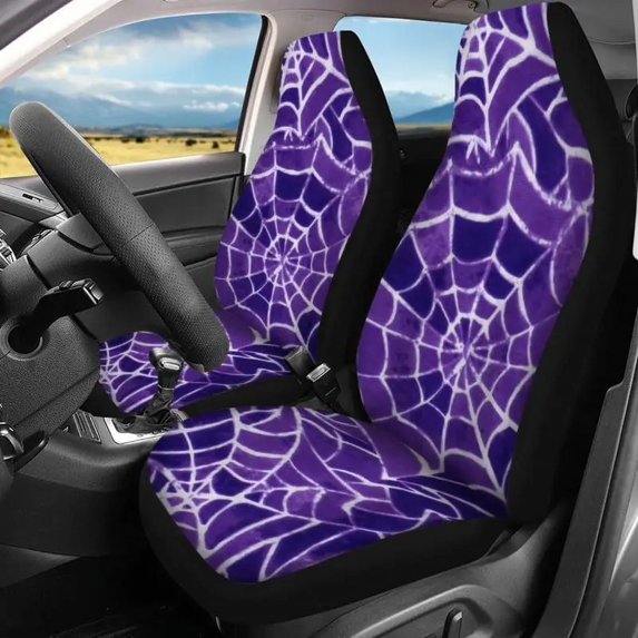 Halloween Spide CobWeb Car Seat Cover Print Universal Fit for SUV Truck Breathable Novelty No-Slip Car Seat Protector Set of 2