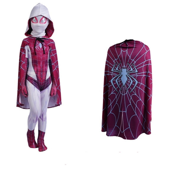 Halloween Spide Cosplay Costume, Pink Style Halloween Costume Set, Classic Hero Cosplay Costume Full Body Jumpsuit, Halloween Fancy Dress Outfit - Jumpsuit + Mask + Cloak, M
