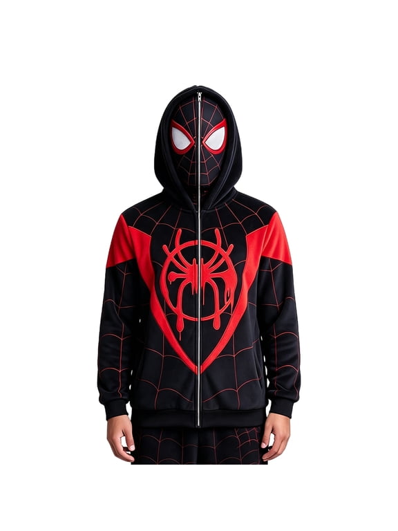 Halloween Spide Movie Character Graphic Zip Up Hoodie Casual Long Sleeve Hooded Sweatshirt Jacket with Kangaroo Pockets for Party Cosplay Dress Up