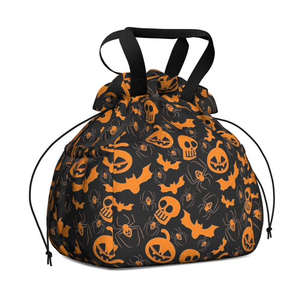Halloween Spider Bat Pattern Drawstring Lunch Bag Women - Drawstring Lunch Bag Insulated for Work Office - Stain-Resistant Large Lunchbags for Women with Multi-Pockets