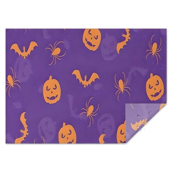 Purple Halloween Pumpkins Bats and Spiders Rectangle Tablecloth 60"x84",Waterproof Polyester Rectangle Table Cloth, Wipeable Spillproof Polyester Tablecloth for Dining, Camping, Indoor and Outdoor