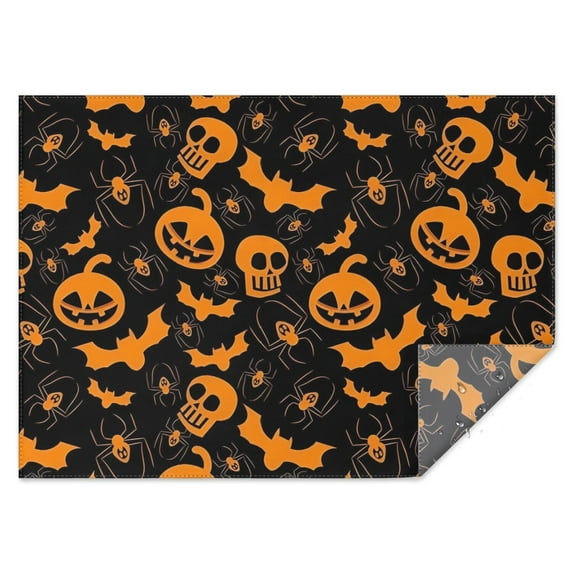 Halloween Pumpkins Bats Spiders and Skulls Rectangle Tablecloth 60"x84",Waterproof Polyester Rectangle Table Cloth, Wipeable Spillproof Polyester Tablecloth for Dining, Camping, Indoor and Outdoor