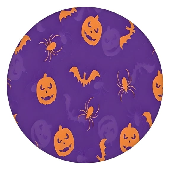 Purple Halloween Pumpkins Bats and Spiders Round Fitted Tablecloth with Elastic Edge,Dining Table Cover Waterproof,Outdoor Round Tablecloth for Camping,Dining,Indoor and Outdoor