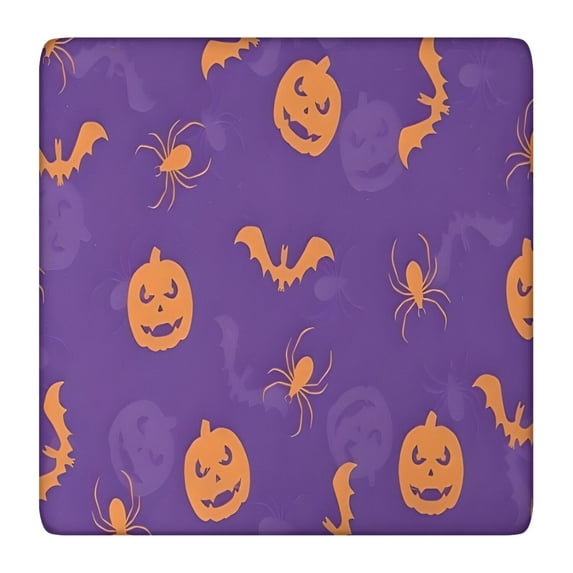 Purple Halloween Pumpkins Bats and Spiders Square Fitted Tablecloth with Elastic Edge,Square Table Cover,Washable Elastic Table Cover for Home Kitchen Party Decor 36"x36"