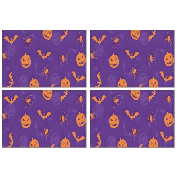 Halloween Spider Bat Pattern Summer Placemats Table Placemats Set Of 4-Linen Kitchen Washable Placemats Table Mats 11.8"x17.7" Non-Slip Heat Resistant