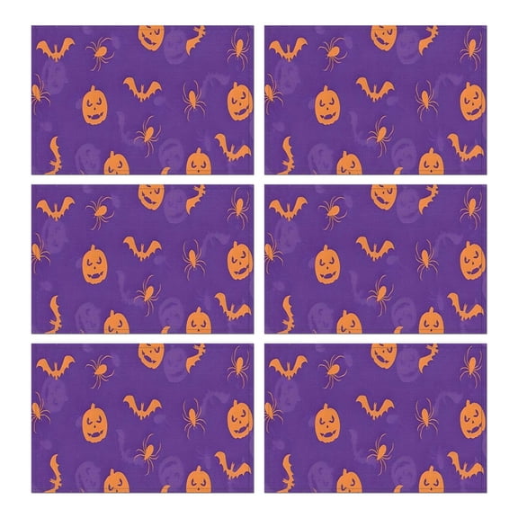 Halloween Spider Bat Pattern Summer Placemats Table Placemats Set Of 6-Linen Kitchen Washable Placemats Table Mats 11.8"x17.7" Non-Slip Heat Resistant