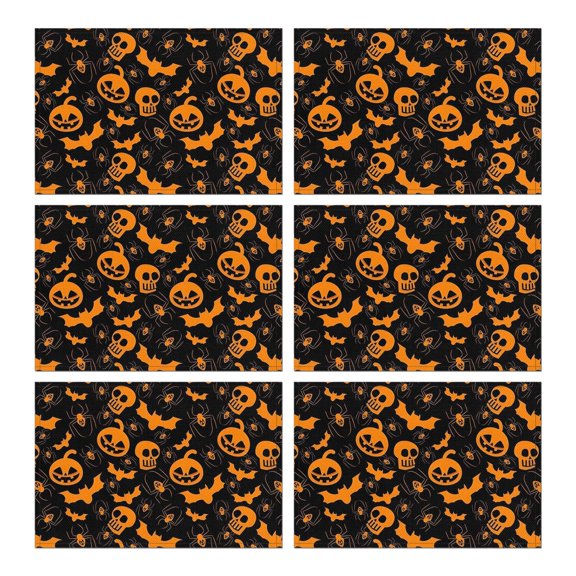 Halloween Spider Bat Pattern Summer Placemats Table Placemats Set Of 6-Linen Kitchen Washable Placemats Table Mats 11.8"x17.7" Non-Slip Heat Resistant