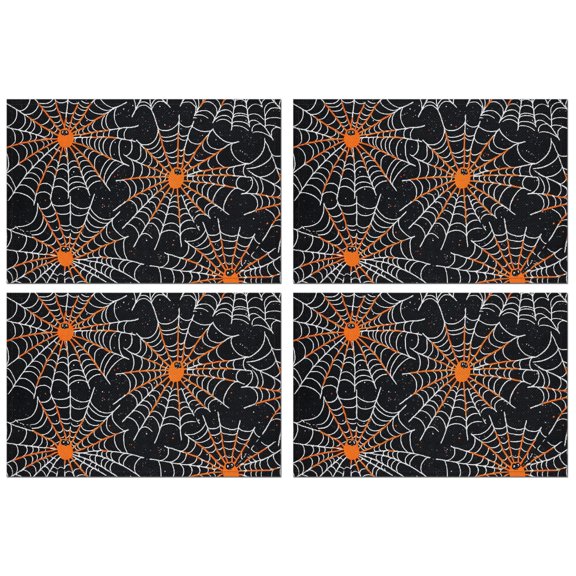 Halloween Spider Bat Spooky Placemats Set of 4 Farmhouse Spooky Halloween Place Mats Washable Anti-Skid Outdoor Indoor Table Mats for Wedding Restaurant & Camping