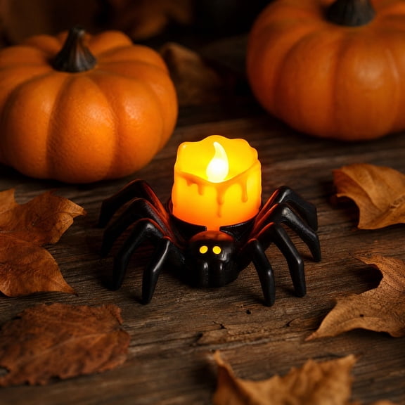 Halloween Spider Candle Lights, Novelty LED Flameless Spider Candle Holder, Battery Operated Flameless, Spooky Party Table Decor