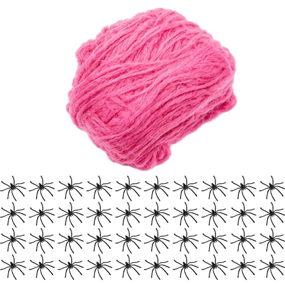Halloween Spider Cotton Decoration, Stretchable Pink Web with Black Spiders, Indoor Outdoor