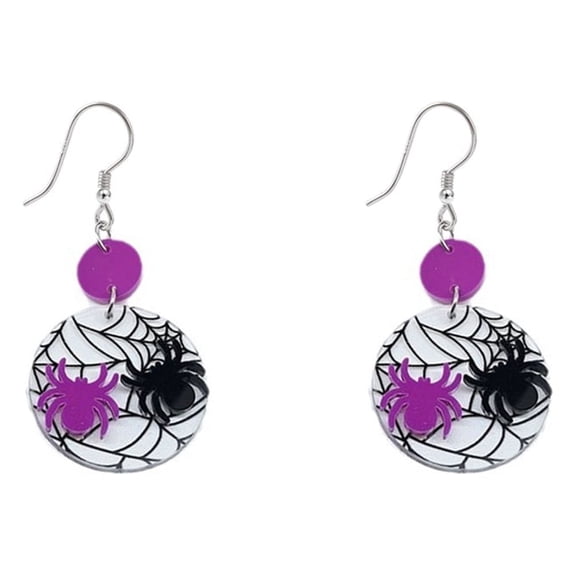 Halloween Spider Dangle Drop Earrings Acrylic Round Scary Halloween Party Theme Huggie Hook Hoop Earring for Women