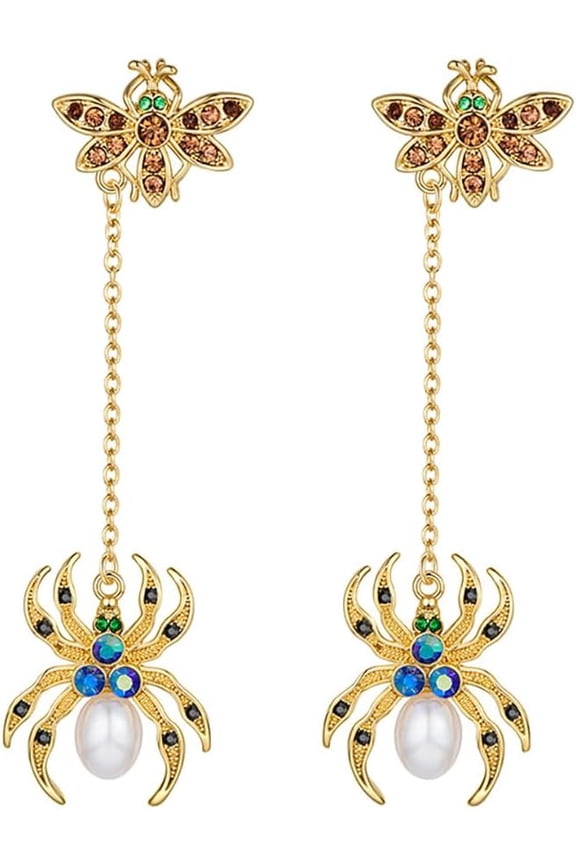 Halloween Spider Dangle Drop Earrings for Women CZ Crystal Tassel Chain Dangling Charm Statement Stud Earrings Fun Holiday Scary Halloween Decorations Party Jewelry