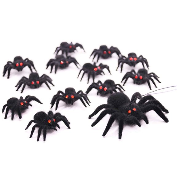 Halloween Spider Decorations, 10 Pcs Realistic Flocked Spiders Set, Scary Spider Props for Indoor, Outdoor and Yard Creepy Decor, 2.6 in