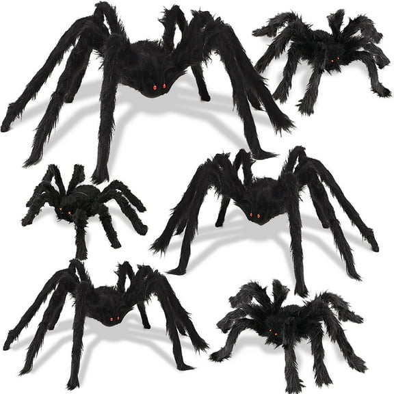 Halloween Spider Decorations, 6 Pack Giant Spider Outdoor Decorations for Halloween, Scary Hairy Realistic Creepy Large Spider Decorations Sets for Indoor, Home, Party, Yard (Black)