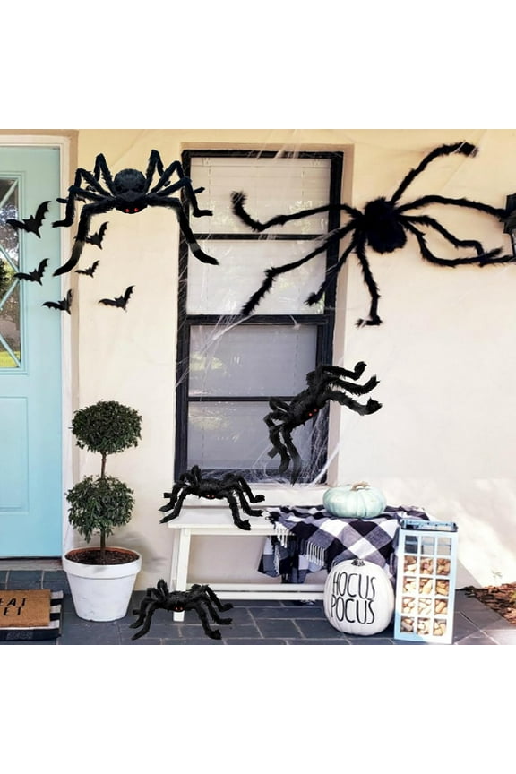 Halloween Spider Decorations, 6 Pcs Realistic Hairy Spiders Set, Scary Spider Props for Indoor, Outdoor and Yard Creepy Decor(50", 35", 30", 20", 12", 12")