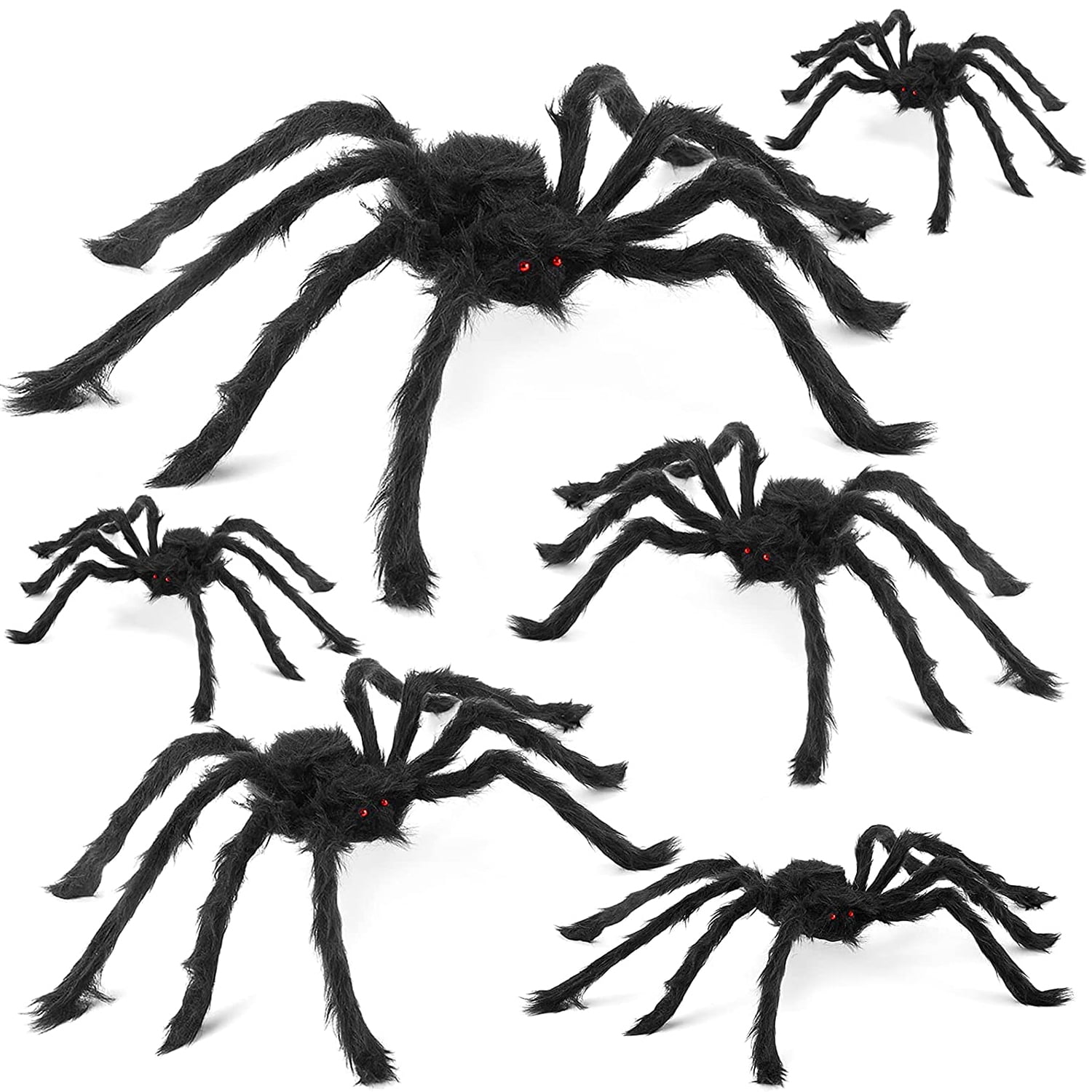 Halloween Spider Decorations, Aitey Halloween Scary Giant Spider Set with 4  Large Fake Spider, Spider Web, 20 Small Plastic Spiders, Cobwebs for