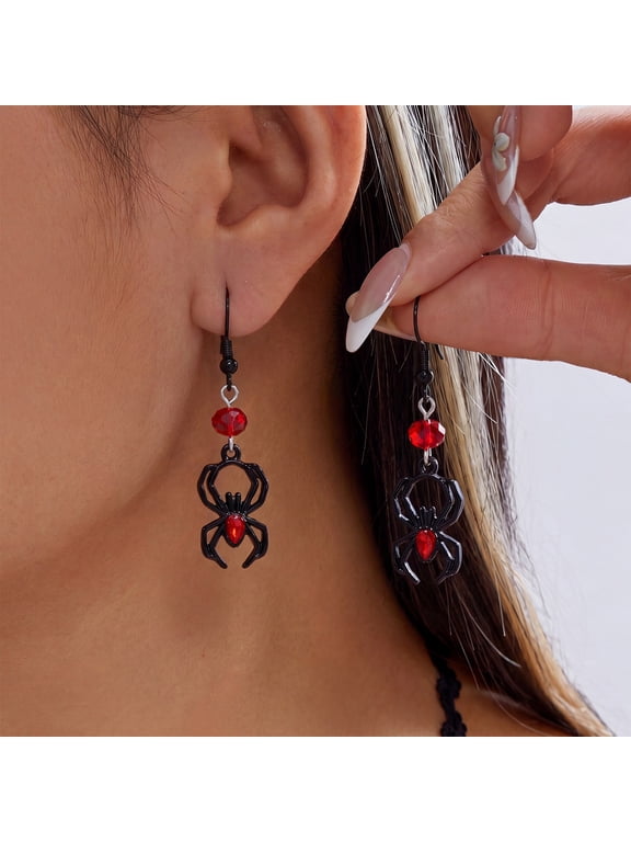 Halloween Spider Earrings Set for Women Gothic Black Red Earring, Vintage Spooky Dangle Earrings, Cosplay Party Jewelry Gift
