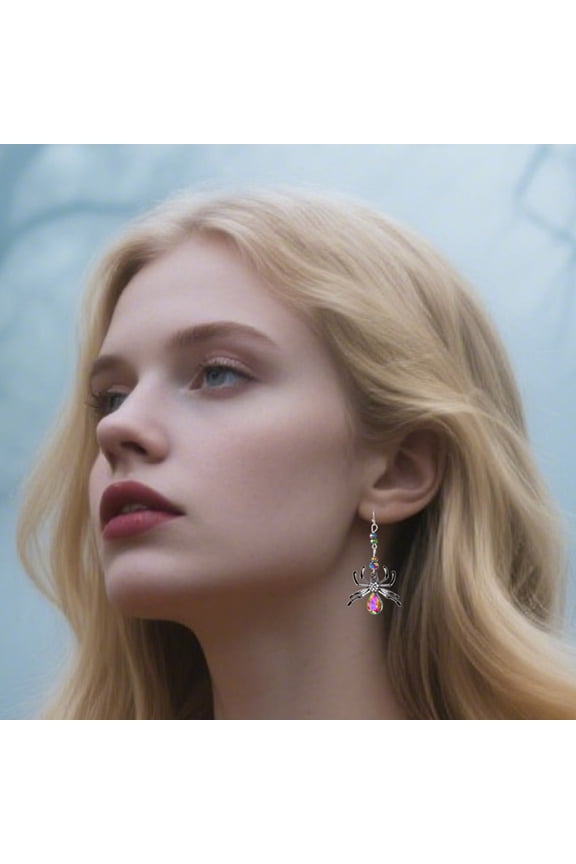 Halloween Spider Earrings for Women - Gothic Dangle Jewelry with Gems, Punk Rock Accessories, Spooky Party & Everyday Goth Fashion