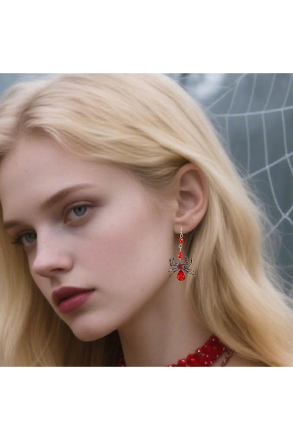 Halloween Spider Earrings for Women - Gothic Dangle Jewelry with Gems, Punk Rock Accessories, Spooky Party & Everyday Goth Fashion