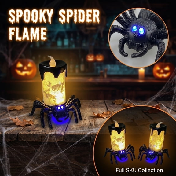 Halloween Spider Electronic Candle Light, Flickering Flameless LED Decor Lamp, for Spooky Party Ghost House Bar Indoor Home Table Decoration