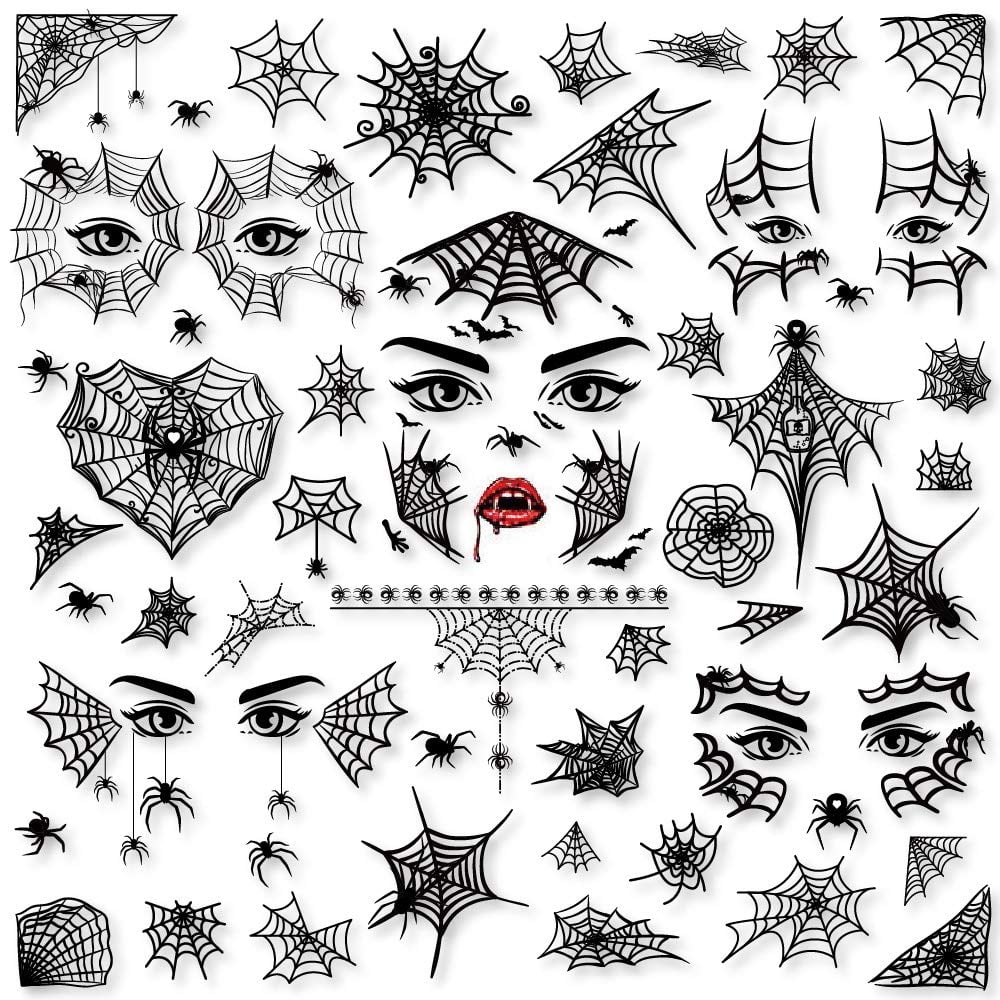 Halloween Spider Face Tattoos, 10 Sheets Spider Cobweb Temporary Tattoos, Face Shoulder Arm Fake Tattoos Stickers for Halloween Makeup Halloween Party Favor Supplies