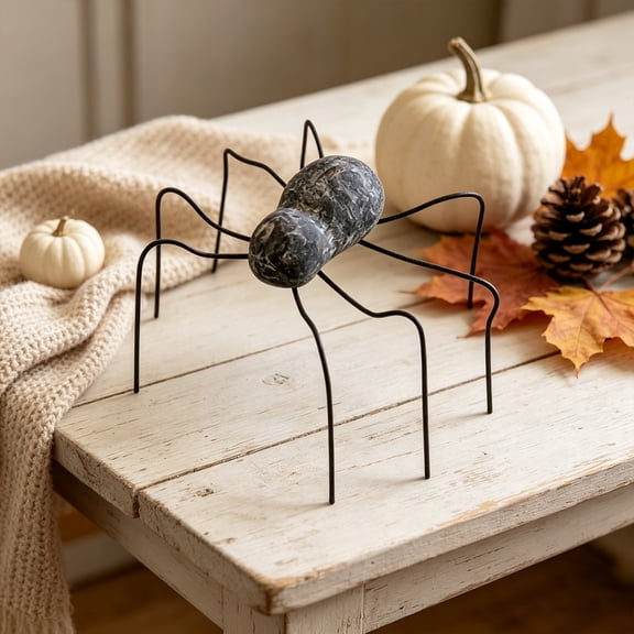 Halloween Spider Figurine Vintage Wrought Iron Spider Decor Tabletop Ornament Rustic Gothic Insect Statue Spooky Holiday Decoration For Mantel Shelf Coffee Table Home Party Display Accent