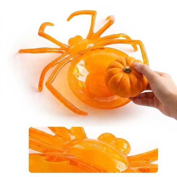 Halloween Spider Fruit Plate, Large Decorative Candy Dish Tray for Party Centerpiece, Spooky Orange Serving Bowl for Bar Restaurant Home Decor, Durable Plastic
