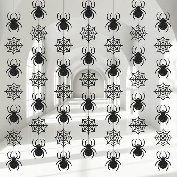Halloween Spider Garland Hanging Decorations, Black Spider Streamers Scary Halloween Party Supplies for Home Haunted House Indoor Outdoor Decor