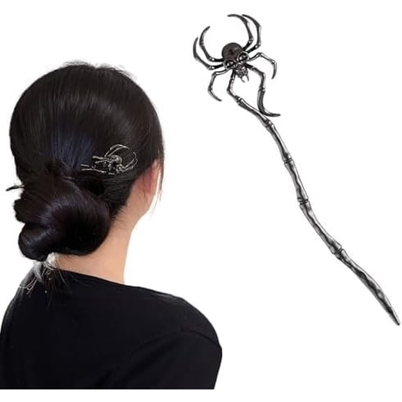 Halloween Spider Hair Sticks Skull Hair Pins for Women Hair Bun Holder Metal Spider Hair Accessories Gothic Black Hair Clips for Long Hair Halloween Hair Decoration