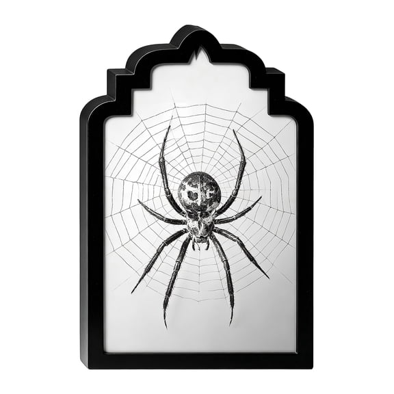 Halloween Spider Holographic Mirror Wall Decor Large Gothic Arch Framed Hanging Mirror with Web Print Seasonal Home Accent