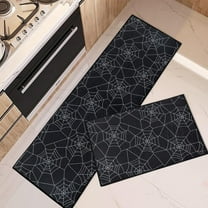 Halloween Spider Kitchen Rugs and Mats Non Skid Washable Set of 2, Black Kitchen Mats for Floor, Autumn Night Spooky Holiday Celebrate Under Sink Kitchen Runner Rug